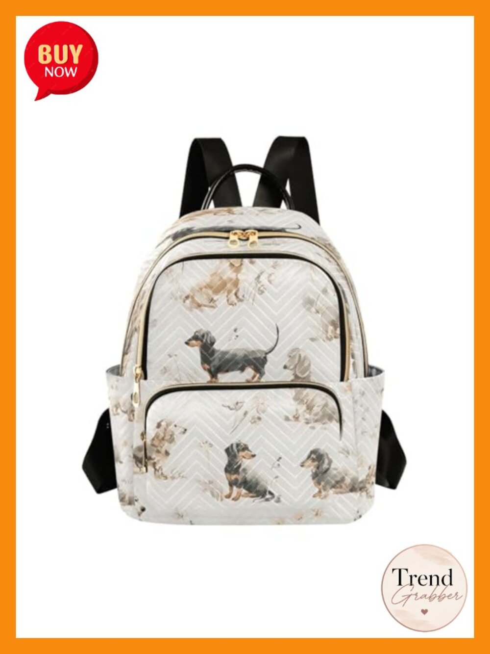 Polyester Fashion Backpack with Dachshund Pattern, Travel Daypack for Women